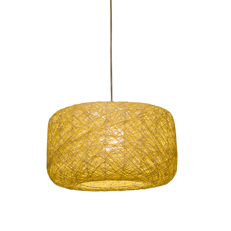 Drum Shaped Pendant Light Fixture Asian Rattan 1 Bulb Parlor Hanging Lamp Kit in Flaxen Clearhalo 'Ceiling Lights' 'Pendant Lights' 'Pendants' Lighting' 808113