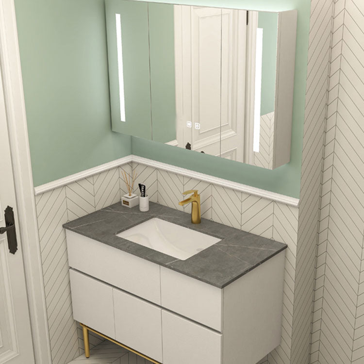 Modern Bathroom Vanity Set Limestone Top with Drawers and Basin Clearhalo 'Bathroom Remodel & Bathroom Fixtures' 'Bathroom Vanities' 'bathroom_vanities' 'Home Improvement' 'home_improvement' 'home_improvement_bathroom_vanities' 8081139