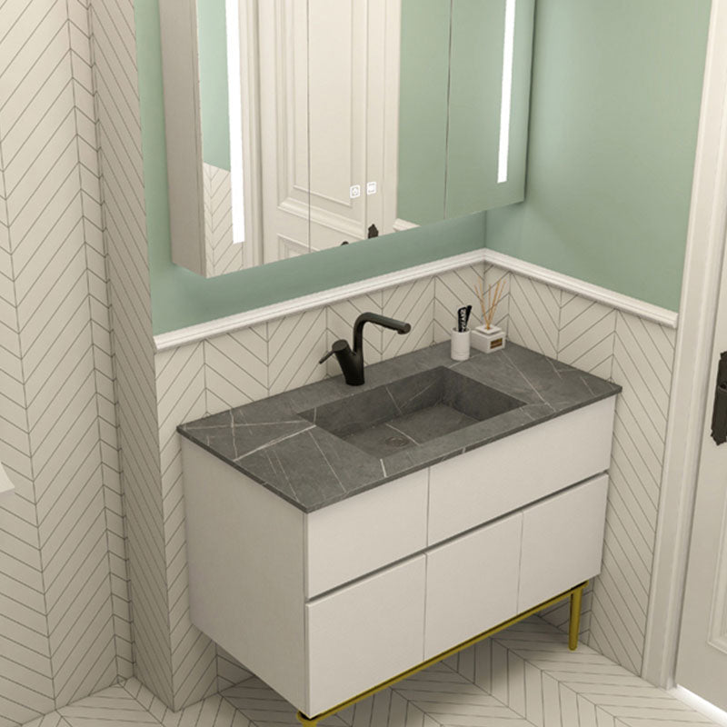 Modern Bathroom Vanity Set Limestone Top with Drawers and Basin Clearhalo 'Bathroom Remodel & Bathroom Fixtures' 'Bathroom Vanities' 'bathroom_vanities' 'Home Improvement' 'home_improvement' 'home_improvement_bathroom_vanities' 8081146