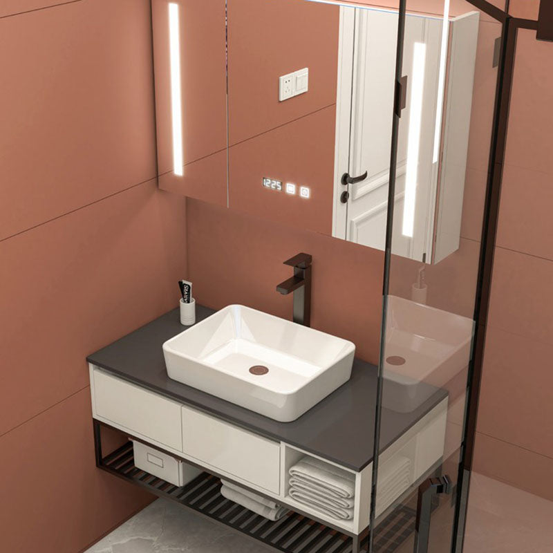 Modern Bathroom Sink Vanity Limestone Top Faucet and Shelving Included Clearhalo 'Bathroom Remodel & Bathroom Fixtures' 'Bathroom Vanities' 'bathroom_vanities' 'Home Improvement' 'home_improvement' 'home_improvement_bathroom_vanities' 8081185