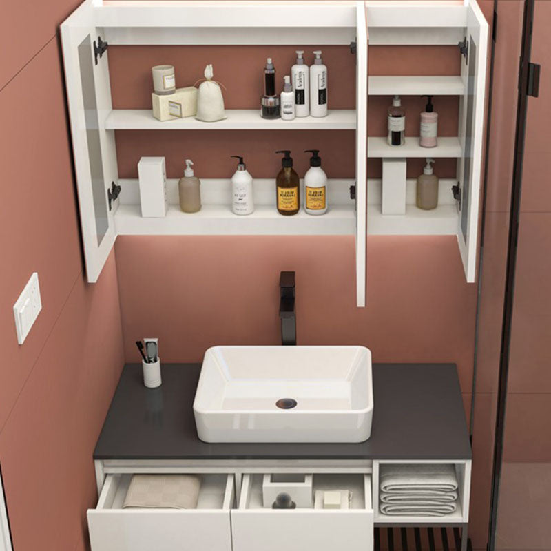 Modern Bathroom Sink Vanity Limestone Top Faucet and Shelving Included Clearhalo 'Bathroom Remodel & Bathroom Fixtures' 'Bathroom Vanities' 'bathroom_vanities' 'Home Improvement' 'home_improvement' 'home_improvement_bathroom_vanities' 8081187