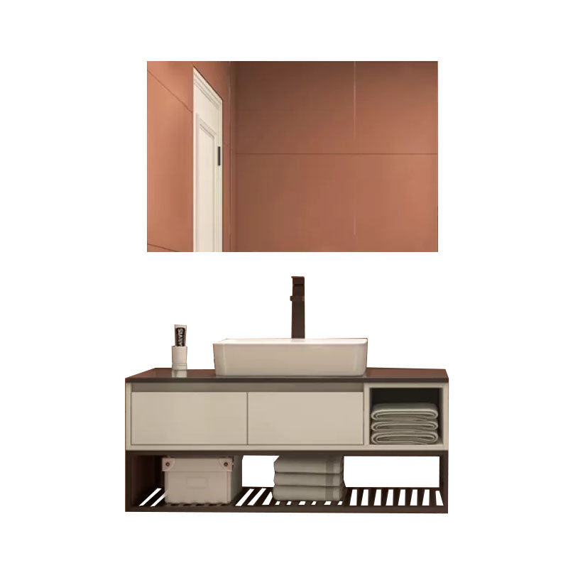 Modern Bathroom Sink Vanity Limestone Top Faucet and Shelving Included Clearhalo 'Bathroom Remodel & Bathroom Fixtures' 'Bathroom Vanities' 'bathroom_vanities' 'Home Improvement' 'home_improvement' 'home_improvement_bathroom_vanities' 8081204