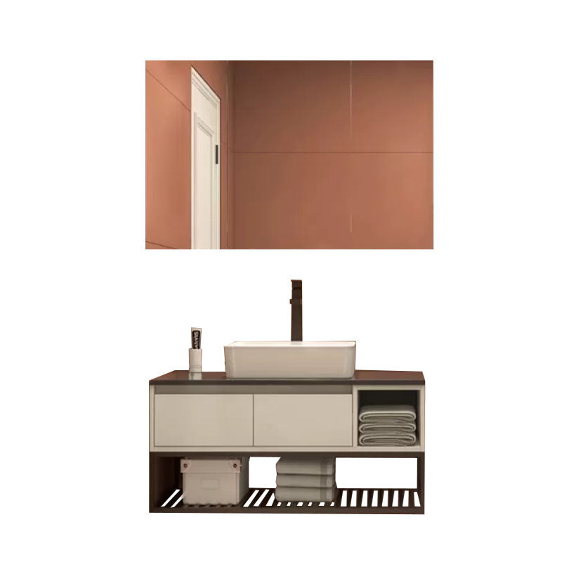 Modern Bathroom Sink Vanity Limestone Top Faucet and Shelving Included Clearhalo 'Bathroom Remodel & Bathroom Fixtures' 'Bathroom Vanities' 'bathroom_vanities' 'Home Improvement' 'home_improvement' 'home_improvement_bathroom_vanities' 8081205