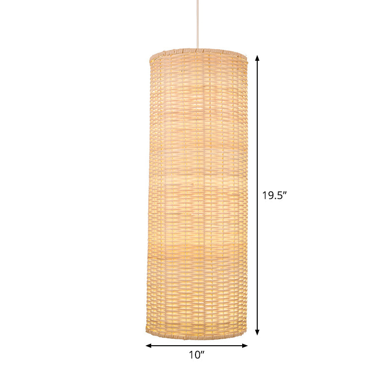 Minimalist Column Hanging Light Bamboo Rattan 1 Head Living Room Ceiling Pendant in Beige Clearhalo 'Ceiling Lights' 'Pendant Lights' 'Pendants' Lighting' 808135