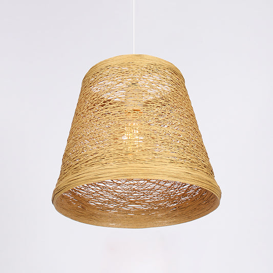 Bamboo Rattan Bucket Pendant Light Rural Single Flaxen Hanging Lamp Kit for Restaurant Clearhalo 'Ceiling Lights' 'Pendant Lights' 'Pendants' Lighting' 808139