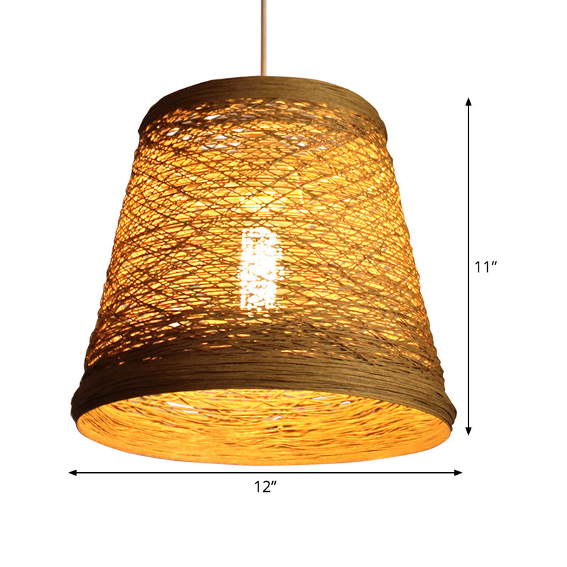 Bamboo Rattan Bucket Pendant Light Rural Single Flaxen Hanging Lamp Kit for Restaurant Clearhalo 'Ceiling Lights' 'Pendant Lights' 'Pendants' Lighting' 808140