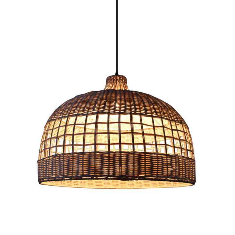 Beige Gridded Bowl Drop Pendant Countryside 1 Bulb Bamboo Ceiling Suspension Lamp over Table Clearhalo 'Ceiling Lights' 'Pendant Lights' 'Pendants' Lighting' 808153