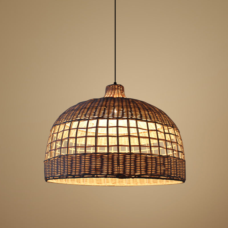 Beige Gridded Bowl Drop Pendant Countryside 1 Bulb Bamboo Ceiling Suspension Lamp over Table Clearhalo 'Ceiling Lights' 'Pendant Lights' 'Pendants' Lighting' 808154