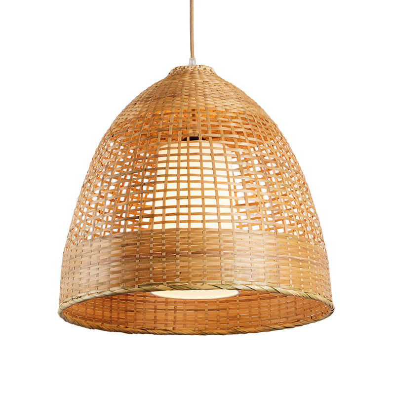 Grid Bell Living Room Hanging Lamp Bamboo Single-Bulb Asian Suspension Pendant Light in Beige Clearhalo 'Ceiling Lights' 'Pendant Lights' 'Pendants' Lighting' 808163