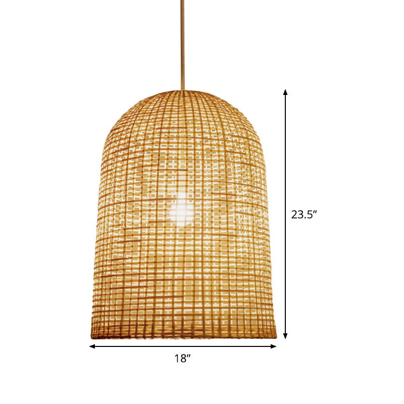 1-Light Restaurant Ceiling Pendant Chinese Beige Pendant Lighting with Elongated Grid Bamboo Shade Clearhalo 'Ceiling Lights' 'Pendant Lights' 'Pendants' Lighting' 808175