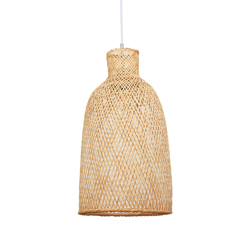 Khaki Trumpet Pendant Lamp Japanese 1 Bulb Bamboo Hanging Light Fixture over Dining Table Clearhalo 'Ceiling Lights' 'Pendant Lights' 'Pendants' Lighting' 808183