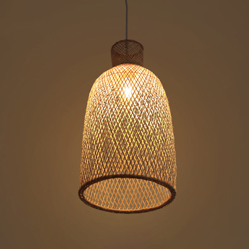 Khaki Trumpet Pendant Lamp Japanese 1 Bulb Bamboo Hanging Light Fixture over Dining Table Clearhalo 'Ceiling Lights' 'Pendant Lights' 'Pendants' Lighting' 808184