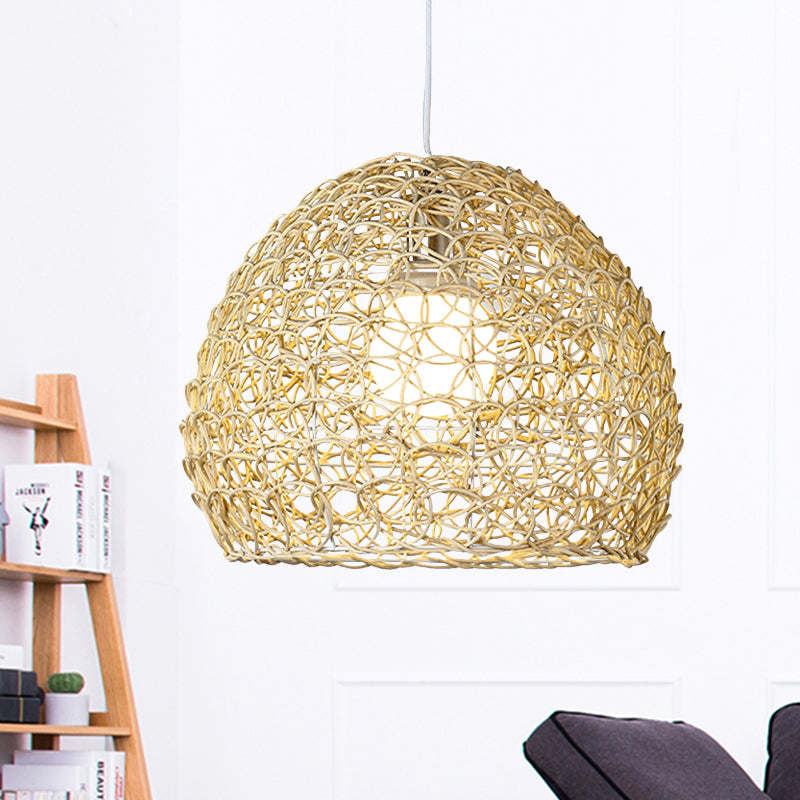 Hemispherical Pendulum Light Simple Bamboo Single Beige Pendant Light Fixture for Dining Room Beige Clearhalo 'Ceiling Lights' 'Pendant Lights' 'Pendants' Lighting' 808198_38e10b65-2821-45d3-a594-d40d4f44870e