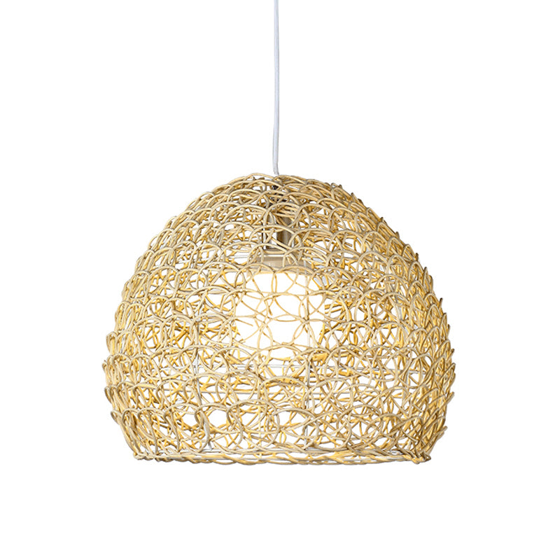 Hemispherical Pendulum Light Simple Bamboo Single Beige Pendant Light Fixture for Dining Room Clearhalo 'Ceiling Lights' 'Pendant Lights' 'Pendants' Lighting' 808200