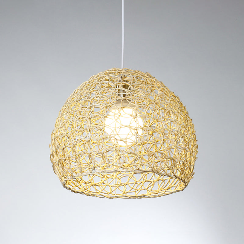 Hemispherical Pendulum Light Simple Bamboo Single Beige Pendant Light Fixture for Dining Room Clearhalo 'Ceiling Lights' 'Pendant Lights' 'Pendants' Lighting' 808201