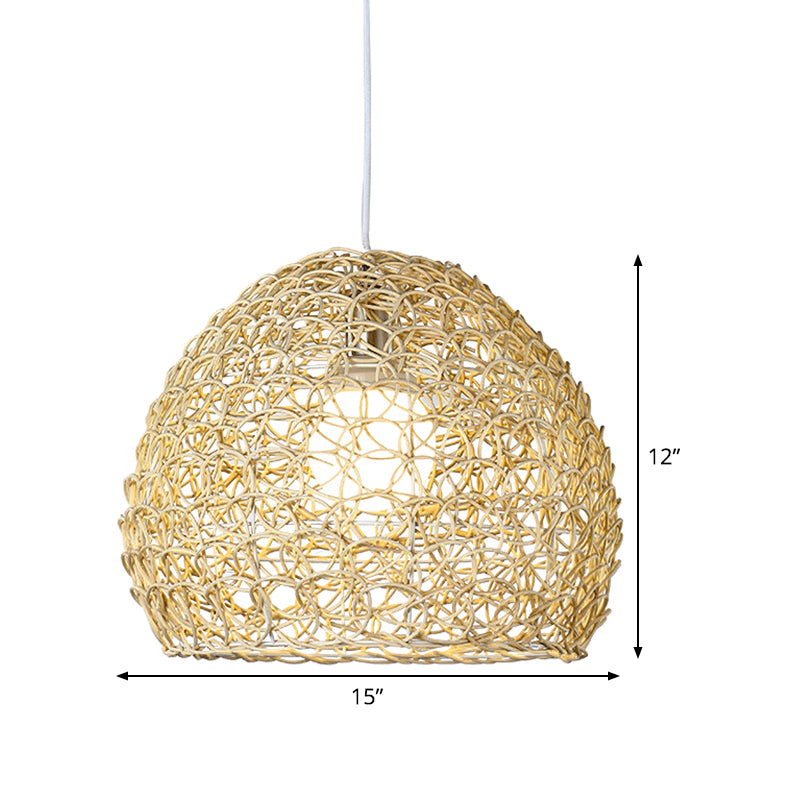 Hemispherical Pendulum Light Simple Bamboo Single Beige Pendant Light Fixture for Dining Room Clearhalo 'Ceiling Lights' 'Pendant Lights' 'Pendants' Lighting' 808202