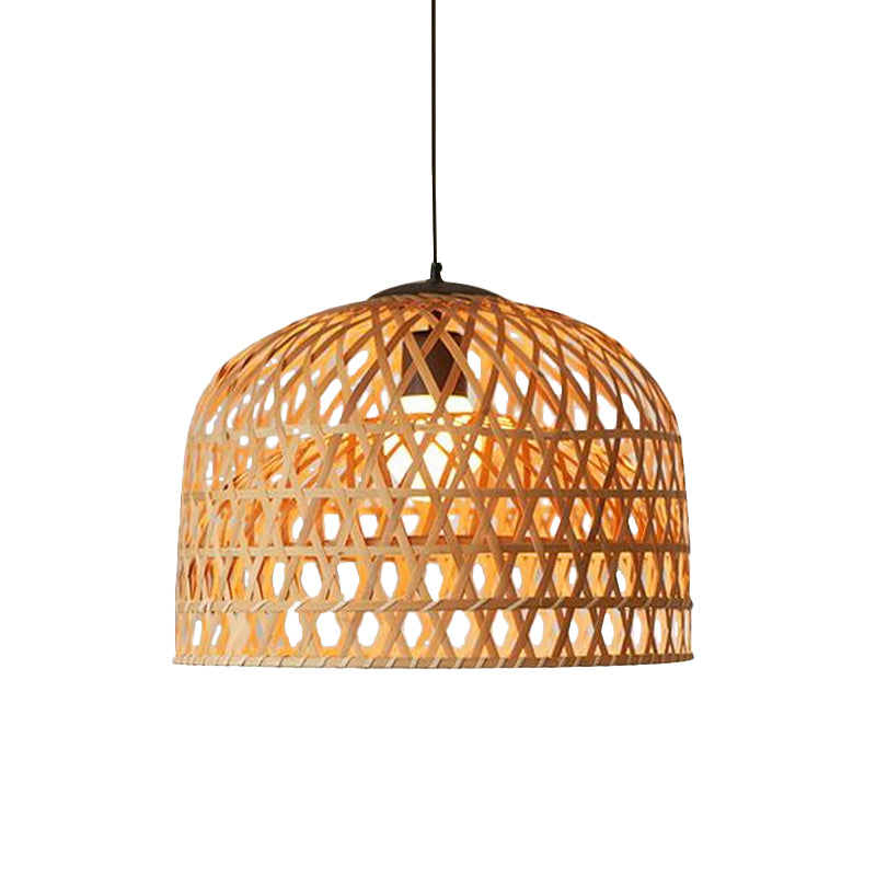 Asia 2-Layer Bowl Pendant Lighting Cross Woven Bamboo 1-Light Kitchen Ceiling Lamp in Beige Clearhalo 'Ceiling Lights' 'Pendant Lights' 'Pendants' Lighting' 808215