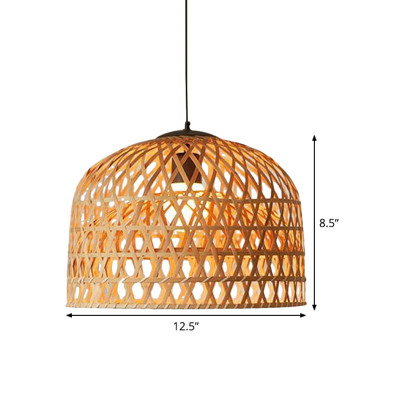 Asia 2-Layer Bowl Pendant Lighting Cross Woven Bamboo 1-Light Kitchen Ceiling Lamp in Beige Clearhalo 'Ceiling Lights' 'Pendant Lights' 'Pendants' Lighting' 808217