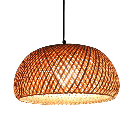 Dual Dome Shade Bamboo Hanging Light Asia 12"/15" Wide 1 Head Beige Pendant Lamp for Parlor Clearhalo 'Ceiling Lights' 'Pendant Lights' 'Pendants' Lighting' 808246