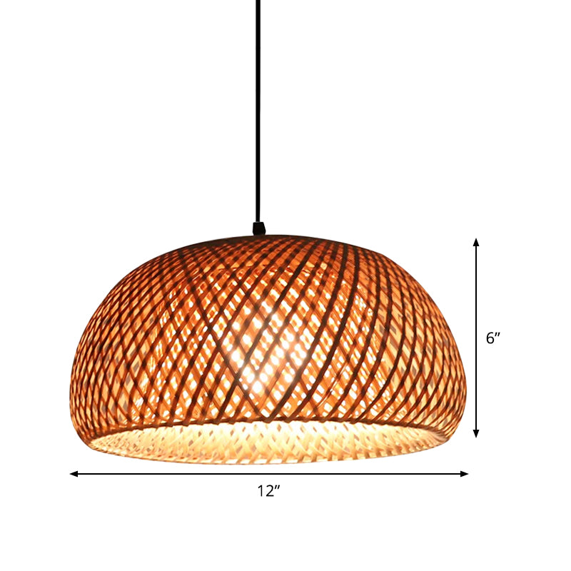 Dual Dome Shade Bamboo Hanging Light Asia 12"/15" Wide 1 Head Beige Pendant Lamp for Parlor Clearhalo 'Ceiling Lights' 'Pendant Lights' 'Pendants' Lighting' 808248