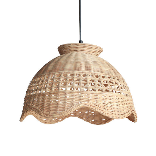 Domed Ceiling Pendant Modern Bamboo 1 Bulb Dining Table Suspended Lighting Fixture with Scalloped Edge Clearhalo 'Ceiling Lights' 'Pendant Lights' 'Pendants' Lighting' 808282