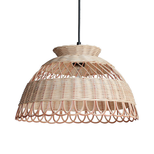 Hollowed Scalloped Bowl Pendant Lighting Asian Bamboo Single-Bulb Khaki Ceiling Lamp Clearhalo 'Ceiling Lights' 'Pendant Lights' 'Pendants' Lighting' 808297