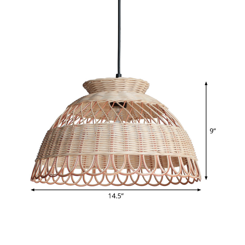 Hollowed Scalloped Bowl Pendant Lighting Asian Bamboo Single-Bulb Khaki Ceiling Lamp Clearhalo 'Ceiling Lights' 'Pendant Lights' 'Pendants' Lighting' 808299