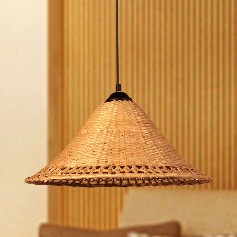 Asia Cone Hat Hanging Light Bamboo 1-Light Dining Room Ceiling Pendant Lamp in Brown Clearhalo 'Ceiling Lights' 'Pendant Lights' 'Pendants' Lighting' 808300