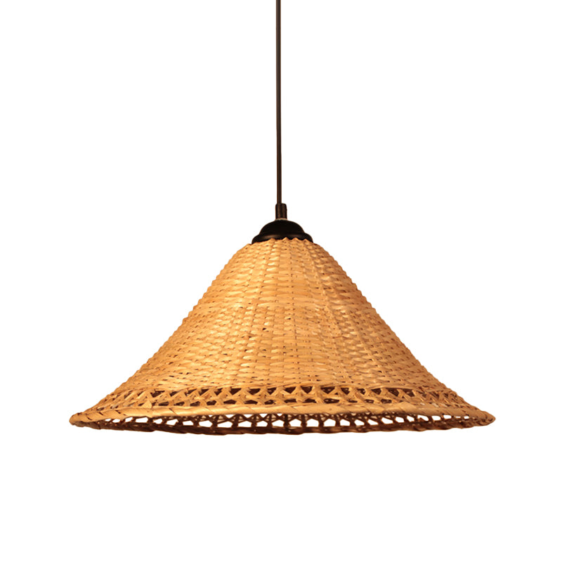 Asia Cone Hat Hanging Light Bamboo 1-Light Dining Room Ceiling Pendant Lamp in Brown Clearhalo 'Ceiling Lights' 'Pendant Lights' 'Pendants' Lighting' 808302