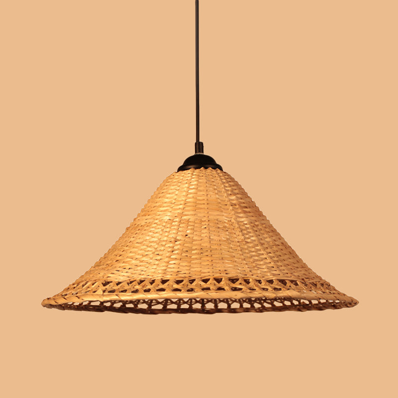 Asia Cone Hat Hanging Light Bamboo 1-Light Dining Room Ceiling Pendant Lamp in Brown Clearhalo 'Ceiling Lights' 'Pendant Lights' 'Pendants' Lighting' 808303