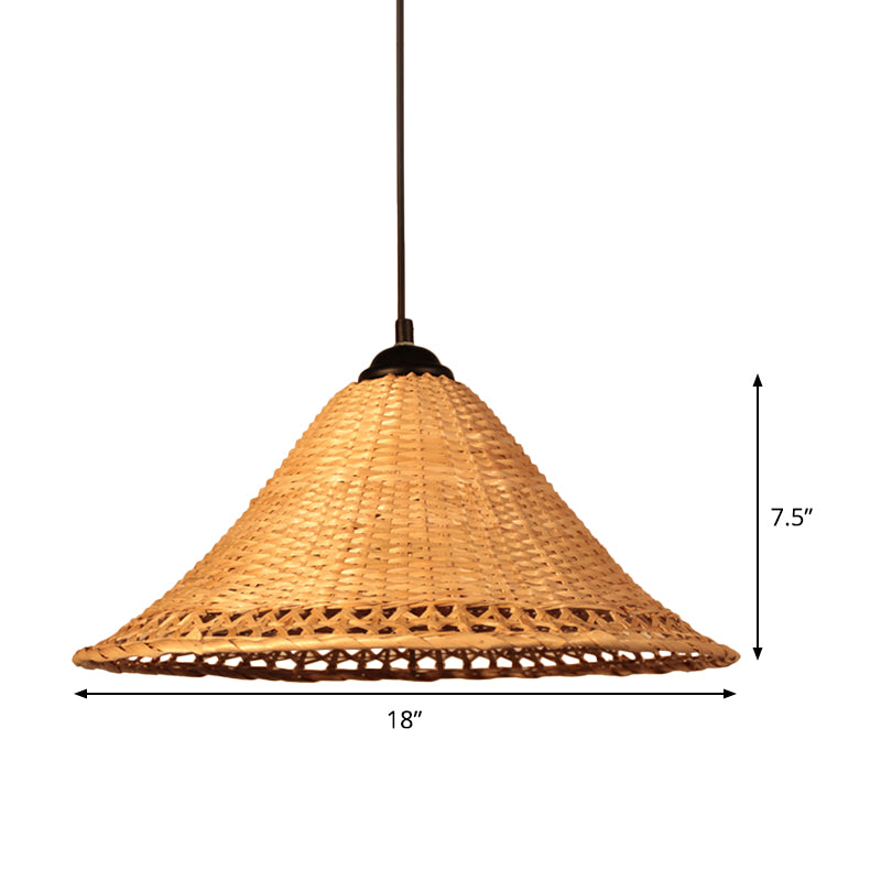 Asia Cone Hat Hanging Light Bamboo 1-Light Dining Room Ceiling Pendant Lamp in Brown Clearhalo 'Ceiling Lights' 'Pendant Lights' 'Pendants' Lighting' 808304