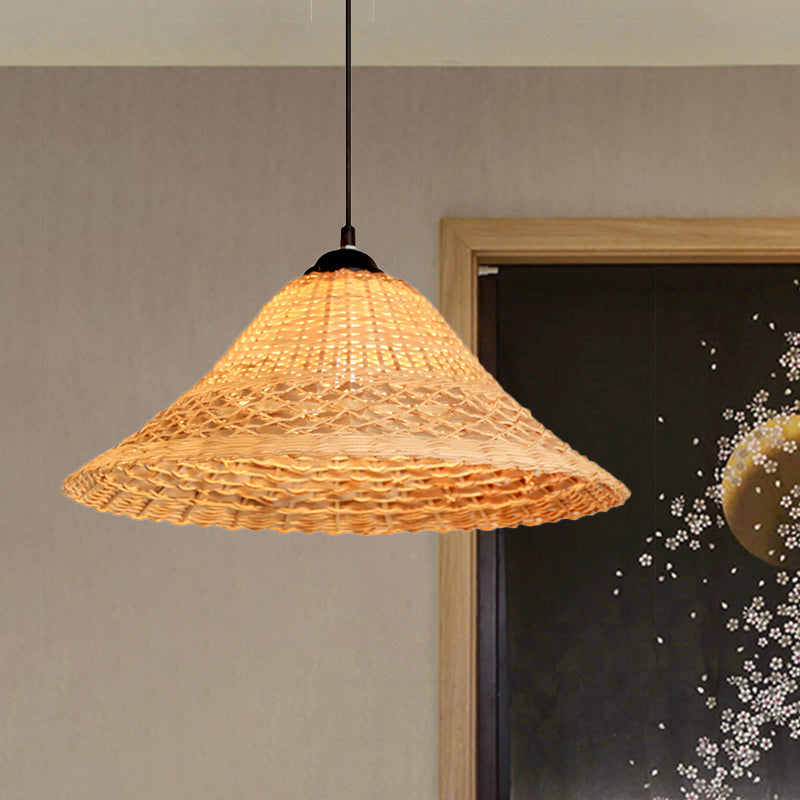 Bamboo Woven Wide Flare Pendant Lamp South East Asia 1 Bulb Brown Suspension Light Brown Clearhalo 'Ceiling Lights' 'Pendant Lights' 'Pendants' Lighting' 808310_cb61c3e0-d6a6-487d-84a1-48d6403fd069