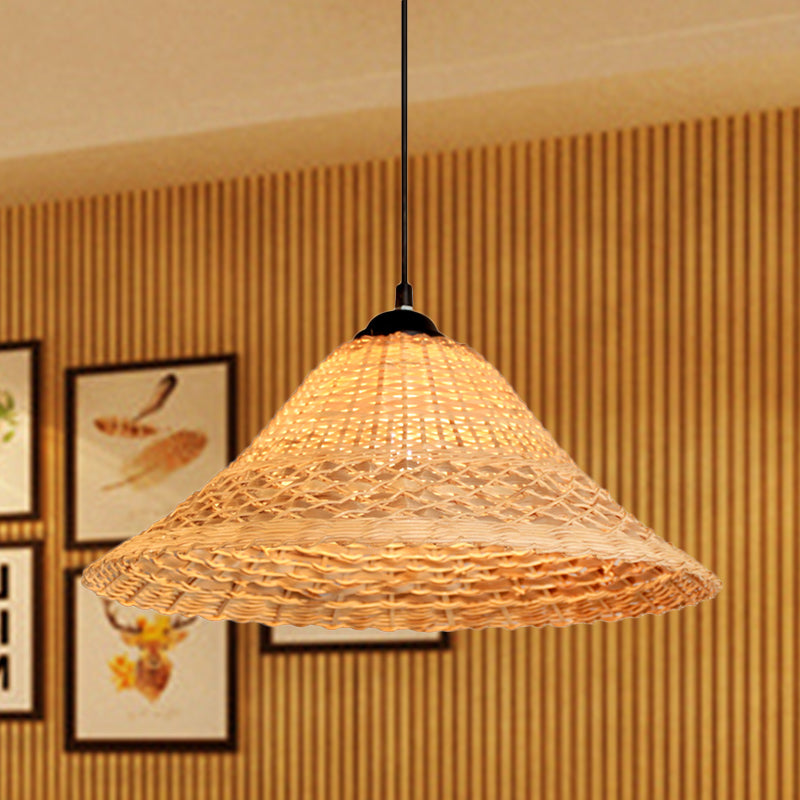 Bamboo Woven Wide Flare Pendant Lamp South East Asia 1 Bulb Brown Suspension Light Clearhalo 'Ceiling Lights' 'Pendant Lights' 'Pendants' Lighting' 808311