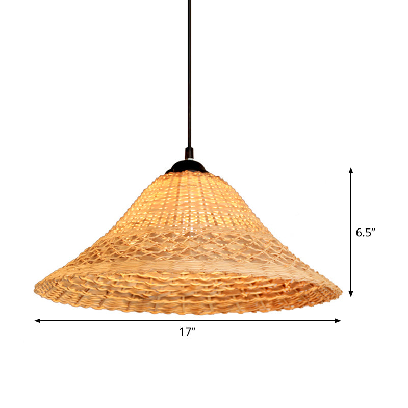 Bamboo Woven Wide Flare Pendant Lamp South East Asia 1 Bulb Brown Suspension Light Clearhalo 'Ceiling Lights' 'Pendant Lights' 'Pendants' Lighting' 808314