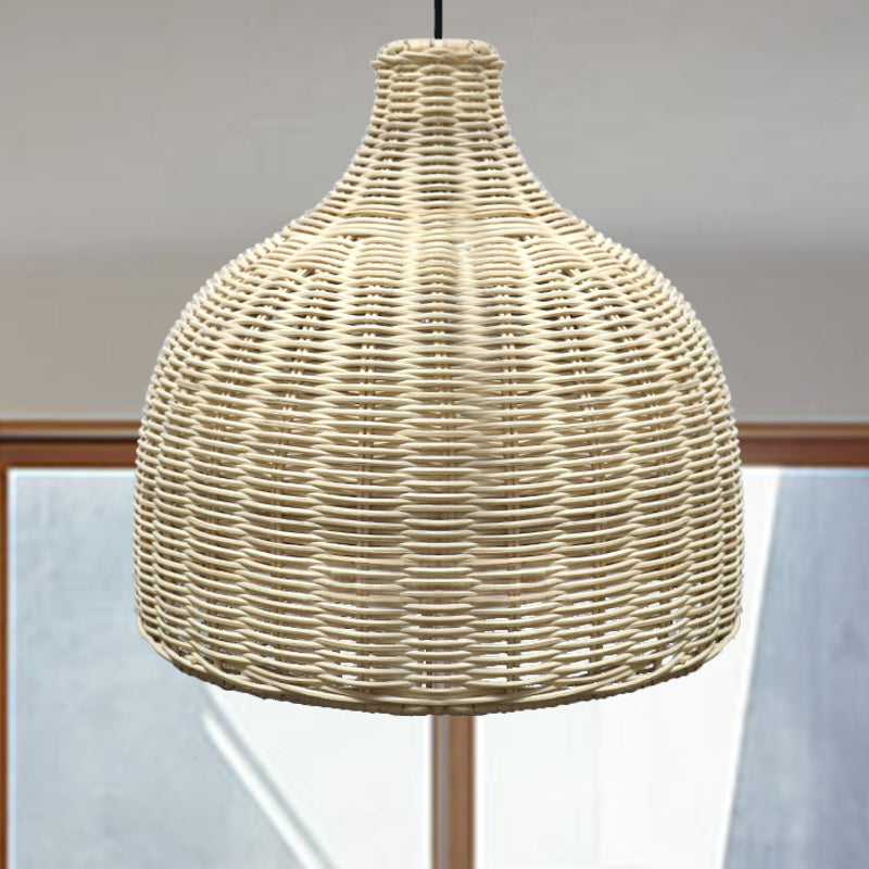 10"/14" Wide Asia Single Pendant Light Beige Cloche Ceiling Suspension Lamp with Bamboo Lamp Shade Clearhalo 'Ceiling Lights' 'Pendant Lights' 'Pendants' Lighting' 808320