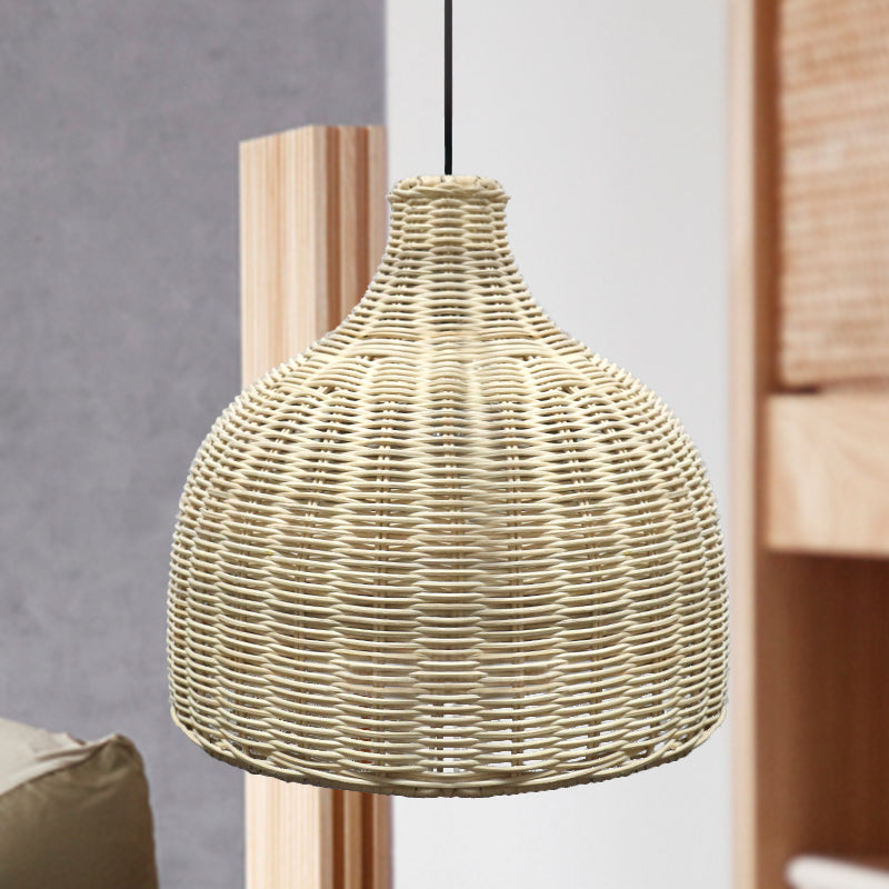 10"/14" Wide Asia Single Pendant Light Beige Cloche Ceiling Suspension Lamp with Bamboo Lamp Shade Clearhalo 'Ceiling Lights' 'Pendant Lights' 'Pendants' Lighting' 808321