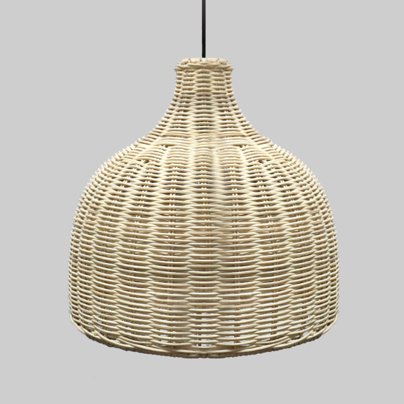 10"/14" Wide Asia Single Pendant Light Beige Cloche Ceiling Suspension Lamp with Bamboo Lamp Shade Clearhalo 'Ceiling Lights' 'Pendant Lights' 'Pendants' Lighting' 808323