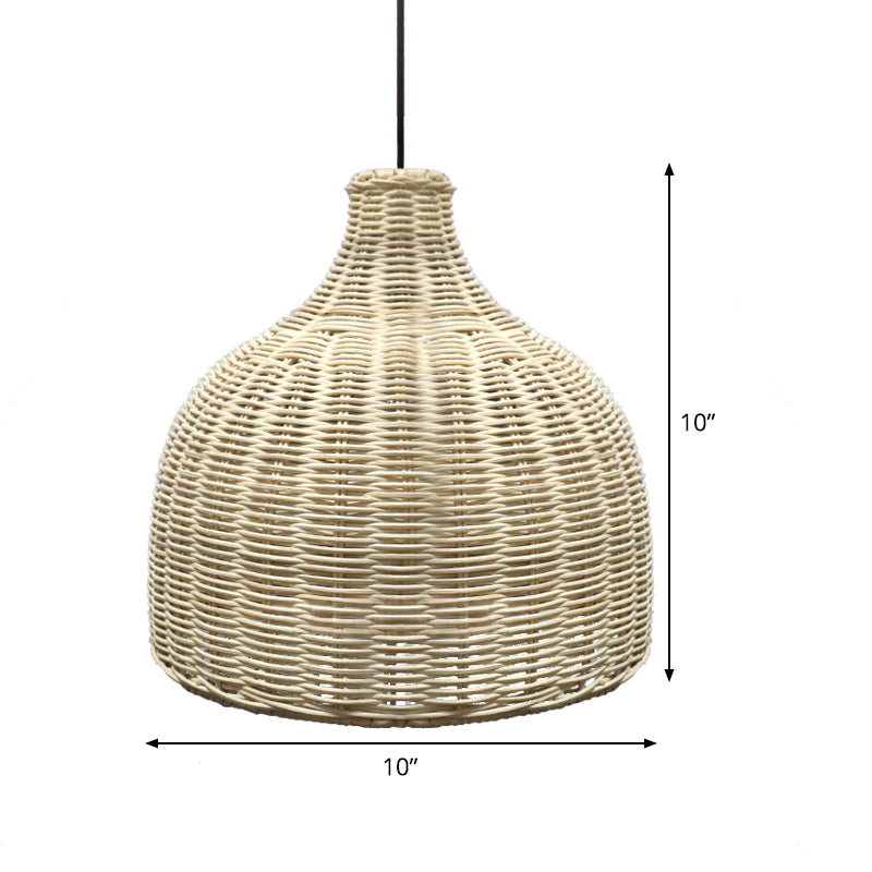 10"/14" Wide Asia Single Pendant Light Beige Cloche Ceiling Suspension Lamp with Bamboo Lamp Shade Clearhalo 'Ceiling Lights' 'Pendant Lights' 'Pendants' Lighting' 808324