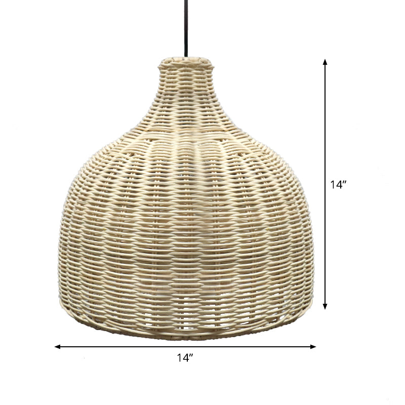 10"/14" Wide Asia Single Pendant Light Beige Cloche Ceiling Suspension Lamp with Bamboo Lamp Shade Clearhalo 'Ceiling Lights' 'Pendant Lights' 'Pendants' Lighting' 808325