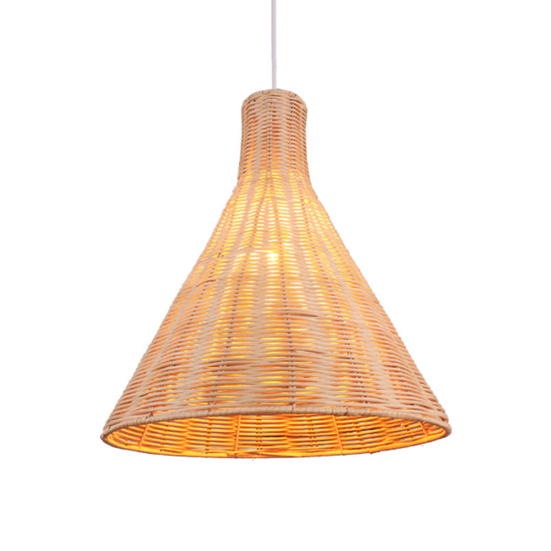 Conical Bamboo Suspension Pendant Asia 14/16 Inches Wide 1 Head Khaki Hanging Lamp Kit Clearhalo 'Ceiling Lights' 'Pendant Lights' 'Pendants' Lighting' 808340