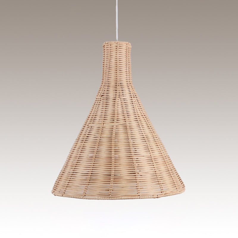 Conical Bamboo Suspension Pendant Asia 14/16 Inches Wide 1 Head Khaki Hanging Lamp Kit Clearhalo 'Ceiling Lights' 'Pendant Lights' 'Pendants' Lighting' 808341