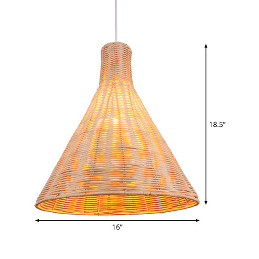 Conical Bamboo Suspension Pendant Asia 14/16 Inches Wide 1 Head Khaki Hanging Lamp Kit Clearhalo 'Ceiling Lights' 'Pendant Lights' 'Pendants' Lighting' 808343