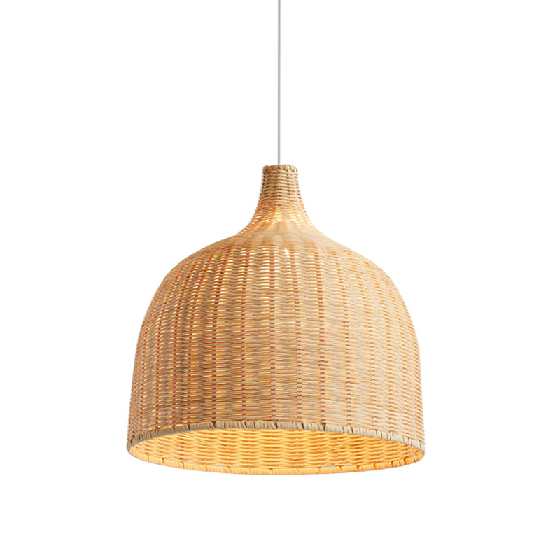 Beige Bowl Ceiling Pendant Lamp Asian 1 Light 11"/18" Wide Bamboo Hanging Light Fixture Clearhalo 'Ceiling Lights' 'Pendant Lights' 'Pendants' Lighting' 808346