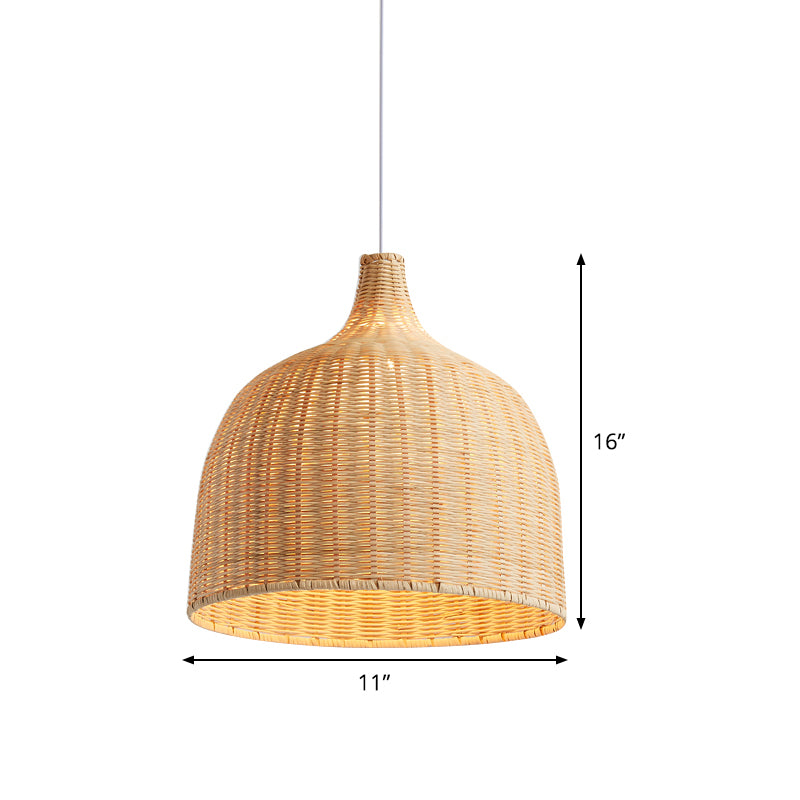 Beige Bowl Ceiling Pendant Lamp Asian 1 Light 11"/18" Wide Bamboo Hanging Light Fixture Clearhalo 'Ceiling Lights' 'Pendant Lights' 'Pendants' Lighting' 808348