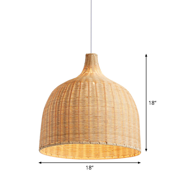 Beige Bowl Ceiling Pendant Lamp Asian 1 Light 11"/18" Wide Bamboo Hanging Light Fixture Clearhalo 'Ceiling Lights' 'Pendant Lights' 'Pendants' Lighting' 808349