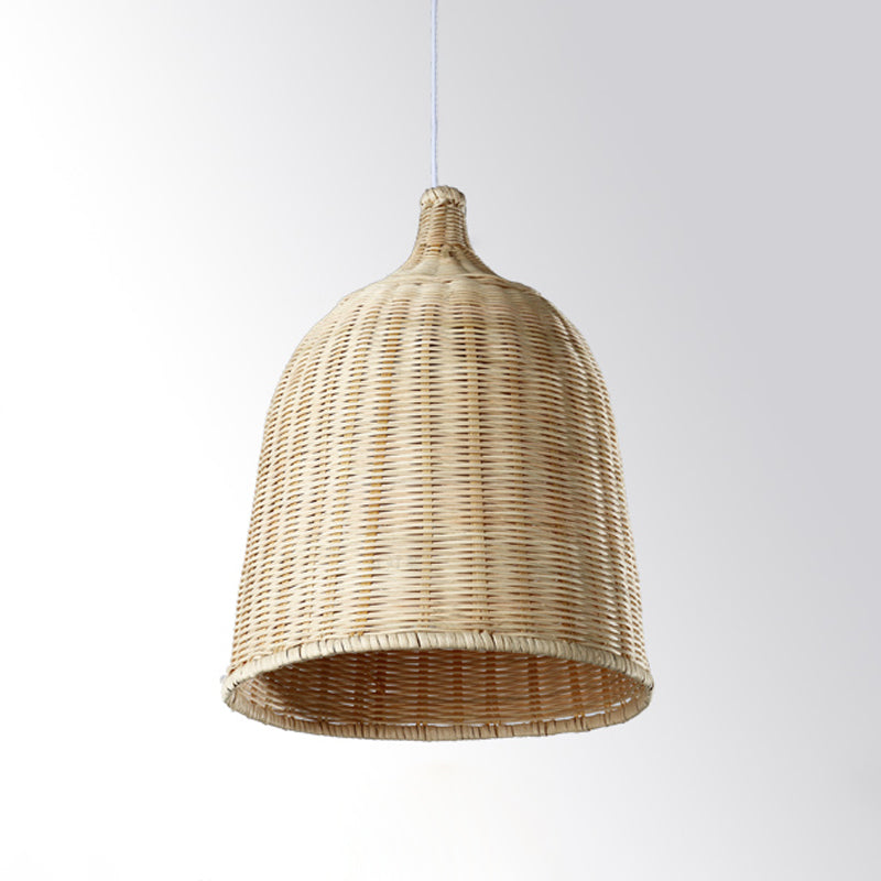 Hand Twisted Bell Drop Pendant Modern Bamboo Single Dining Table Hanging Light in Beige, 12/14 Inch Wide Clearhalo 'Ceiling Lights' 'Pendant Lights' 'Pendants' Lighting' 808359