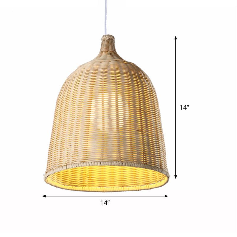 Hand Twisted Bell Drop Pendant Modern Bamboo Single Dining Table Hanging Light in Beige, 12/14 Inch Wide Clearhalo 'Ceiling Lights' 'Pendant Lights' 'Pendants' Lighting' 808361