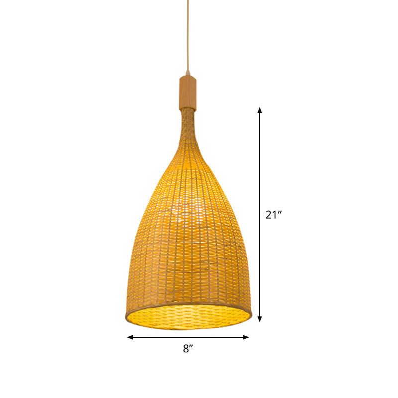 Single Restaurant Suspension Lamp Asia Beige Pendant Light with Funnel Bamboo Shade Clearhalo 'Ceiling Lights' 'Pendant Lights' 'Pendants' Lighting' 808372