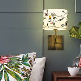 Drum Bedside Wall Mount Lamp Modern Nordic Embroidery Fabric 1-Head Gold Wall Lighting Ideas Clearhalo 'Wall Lamps & Sconces' 'Wall Lights' Lighting' 808406