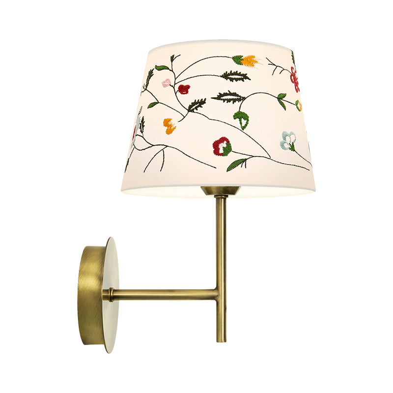 Drum Bedside Wall Mount Lamp Modern Nordic Embroidery Fabric 1-Head Gold Wall Lighting Ideas Clearhalo 'Wall Lamps & Sconces' 'Wall Lights' Lighting' 808412